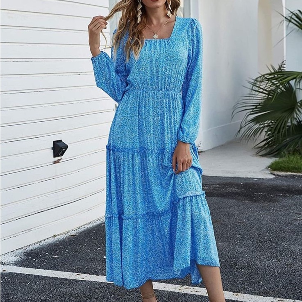 Dainty Milkmaid‎ Polka Dot Blue Prairie Maxi Dress Large Cottagecore Boho Cotton